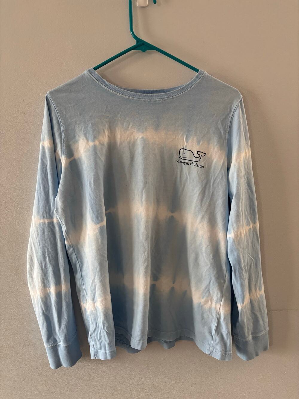 Vineyard Vines Top Women's Medium Blue Tie Dye Long Sleeve Tee Whale Cotton